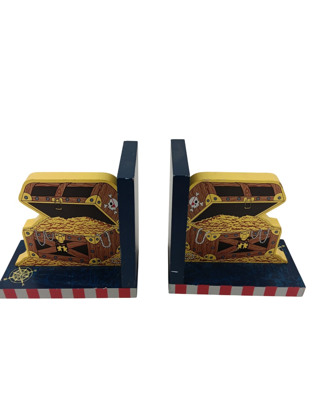 Tri-Coastal Design Kids Bookends Pirate Treasure Chest Nautical Decor Wood Set